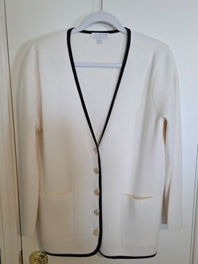 J.Crew Cream Cardigan with Black Trim